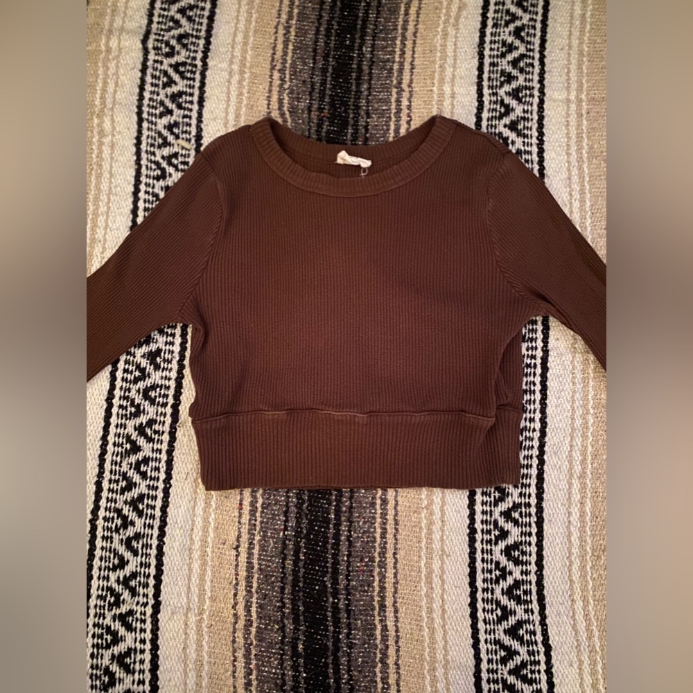 Brown Long Sleeve Crop Top